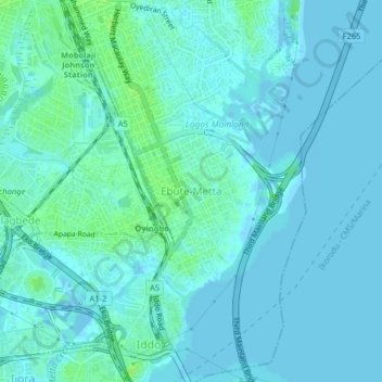 Ebute-Metta地形图、海拔、地势