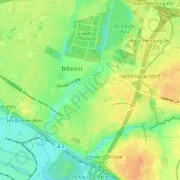 Öjendorf地形图、海拔、地势
