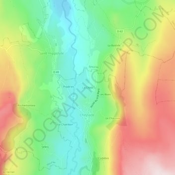 Le Cheix地形图、海拔、地势