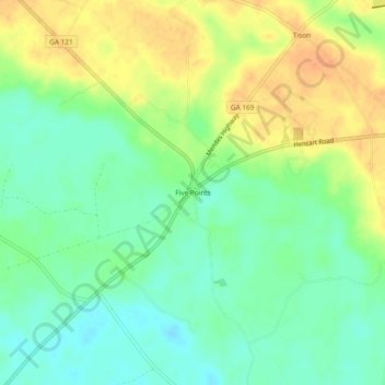 Five Points地形图、海拔、地势