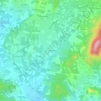 Les Lombards地形图、海拔、地势