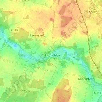 Eitzte地形图、海拔、地势