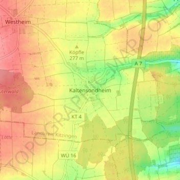 Kaltensondheim地形图、海拔、地势