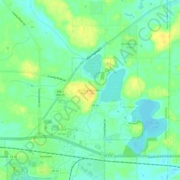 Young America地形图、海拔、地势