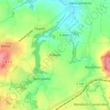 Bellwitz地形图、海拔、地势