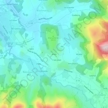 Ahaxe地形图、海拔、地势