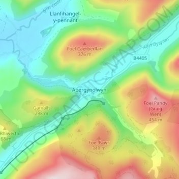Abergynolwyn地形图、海拔、地势