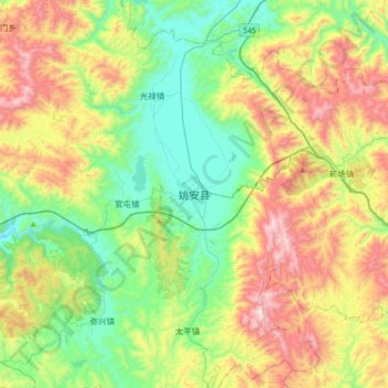 姚安县地形图、海拔、地势