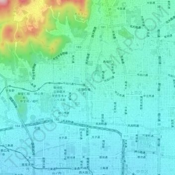 北野下白梅町地形图、海拔、地势