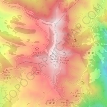 Monte Grappa地形图、海拔、地势
