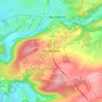 Hamerenne地形图、海拔、地势