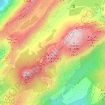 Puig de na Franquesa地形图、海拔、地势