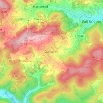 Günterod地形图、海拔、地势