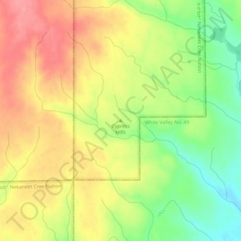 Cypress Hills地形图、海拔、地势