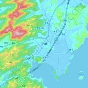 沙门镇地形图、海拔、地势
