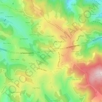 Le Bouton地形图、海拔、地势