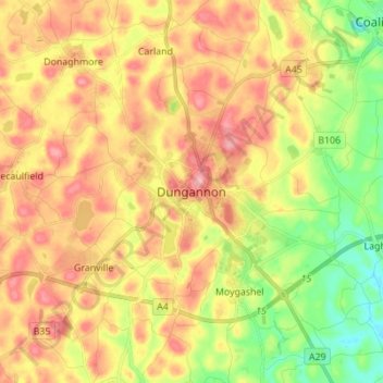 Dungannon地形图、海拔、地势