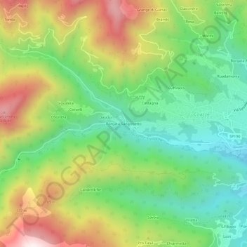 Borgata Sangonetto地形图、海拔、地势