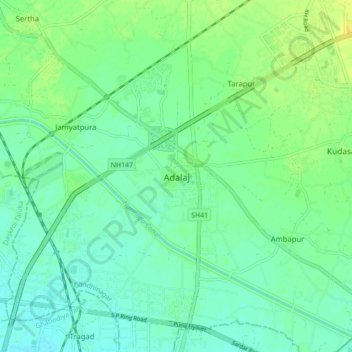 Adalaj地形图、海拔、地势