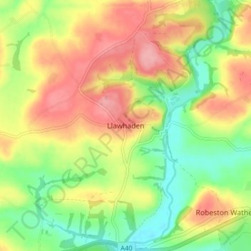 Llawhaden地形图、海拔、地势