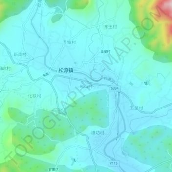 彩山村地形图、海拔、地势