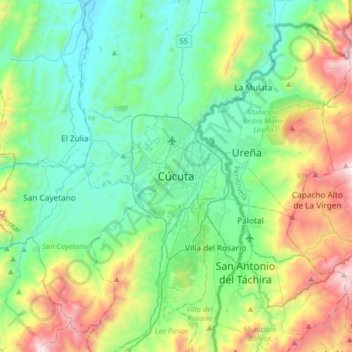 Cúcuta地形图、海拔、地势