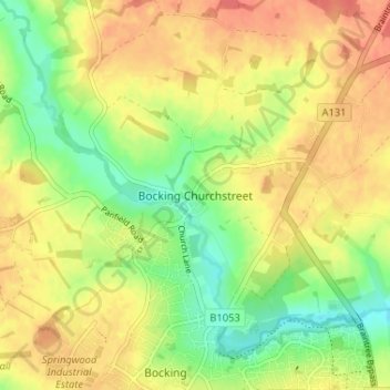 Bocking Churchstreet地形图、海拔、地势
