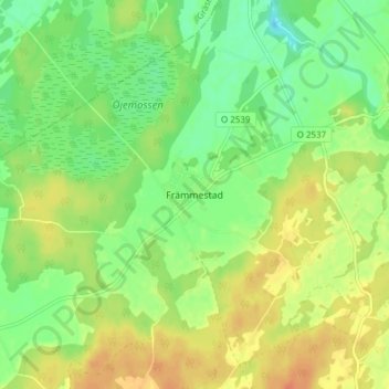 Främmestad地形图、海拔、地势