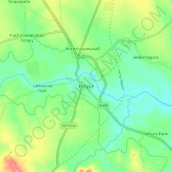 Hiriyur地形图、海拔、地势