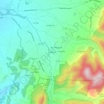 Les Marets地形图、海拔、地势
