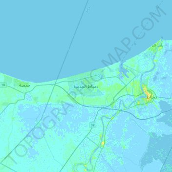 دمياط الجديدة地形图、海拔、地势