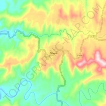 Ahwa地形图、海拔、地势