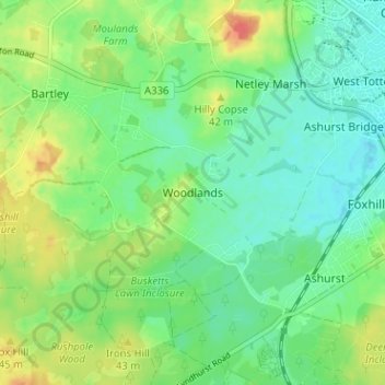 Woodlands地形图、海拔、地势