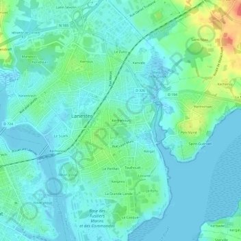 Kerfrehour地形图、海拔、地势