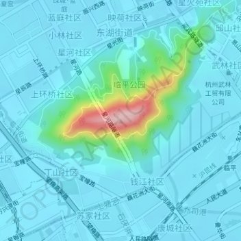 临平山地形图、海拔、地势