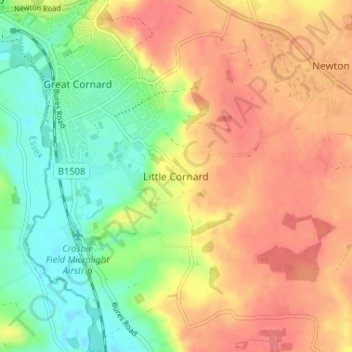Little Cornard地形图、海拔、地势