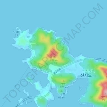 대각산地形图、海拔、地势