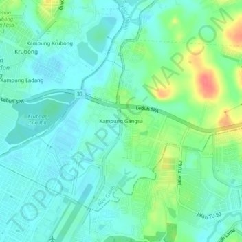 Kampung Gangsa地形图、海拔、地势