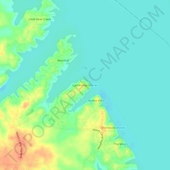 Cambridge Shores地形图、海拔、地势