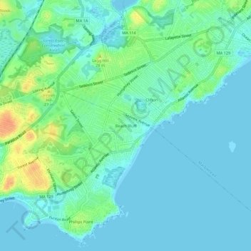 Beach Bluff地形图、海拔、地势