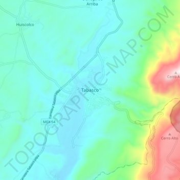 Tabasco地形图、海拔、地势