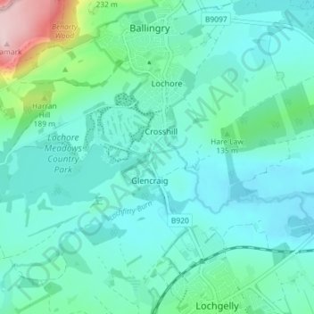 Lochcraig地形图、海拔、地势
