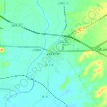 Villa Unión地形图、海拔、地势