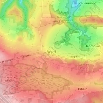 Regné地形图、海拔、地势