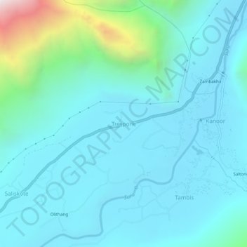 Trespone地形图、海拔、地势