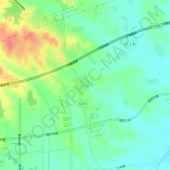 火田地形图、海拔、地势