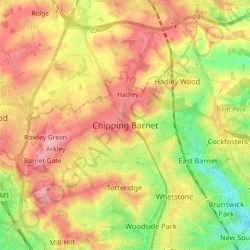 Chipping Barnet地形图、海拔、地势