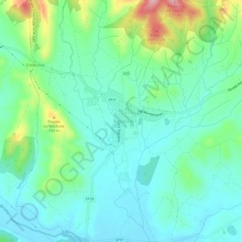 Ribolla地形图、海拔、地势