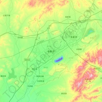 阜新市地形图、海拔、地势