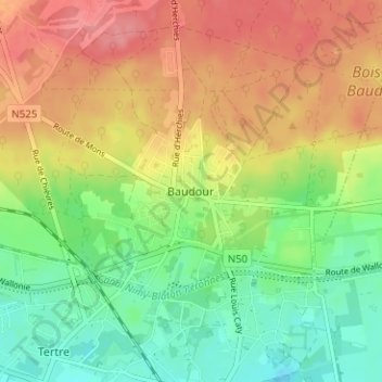 Baudour地形图、海拔、地势